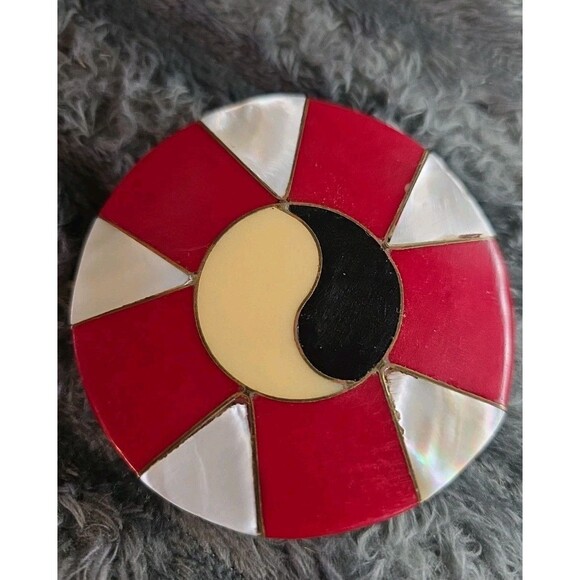 MOD 70s ART Belt Buckel Ying Yang Mother Of Pearl Black Cream Red Retro Hippie main image 8